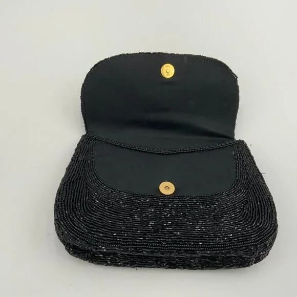 Elegant Vintage Black Beaded Evening Bag Clutch Handbag Marshall Fields - Picture 7 of 12